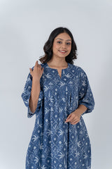 Cotton Hand Block Printed Kaftan - Blue