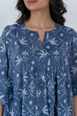 Cotton Hand Block Printed Kaftan - Blue