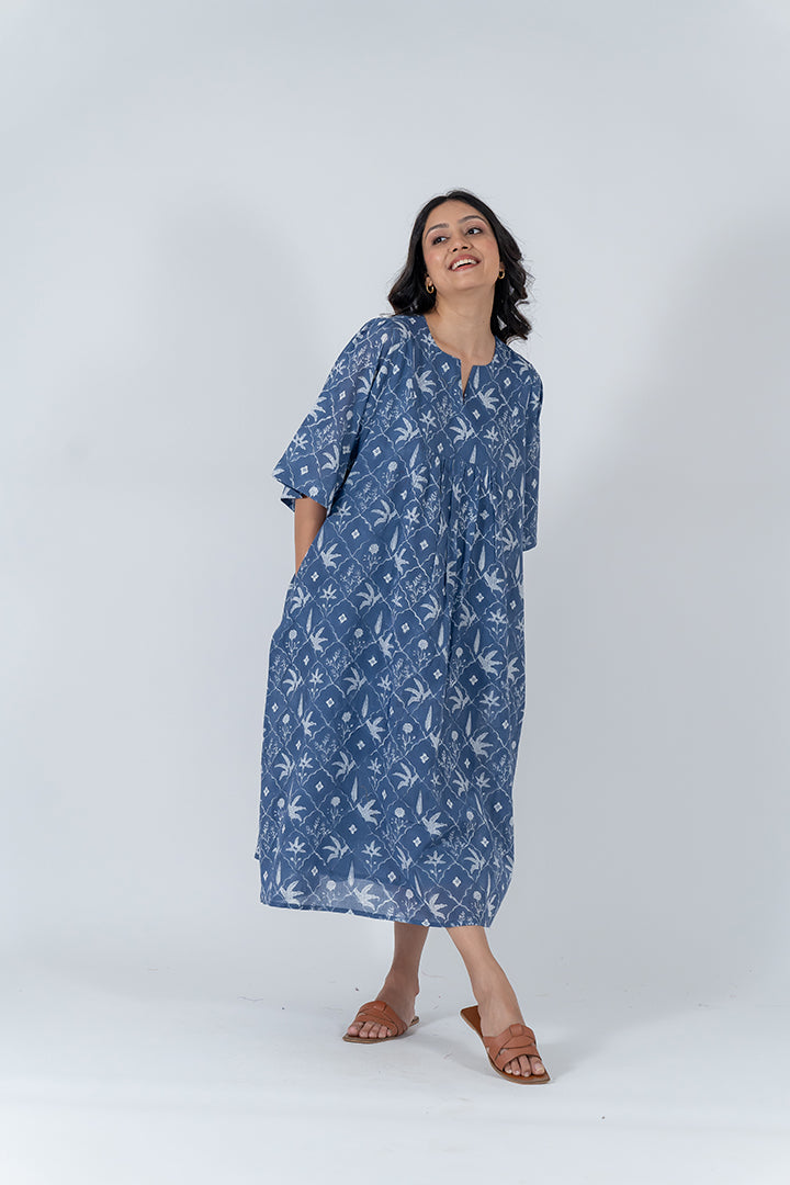 Cotton Hand Block Printed Kaftan - Blue