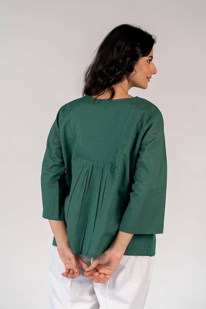 Cotton Hand Embroidered Top - Green
