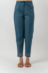 Cotton Pant with Rogan Print - Blue