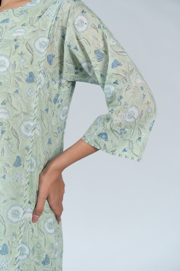 Cotton Hand Block Printed Kurta - Green