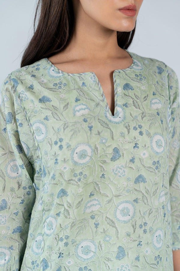 Cotton Hand Block Printed Kurta - Green