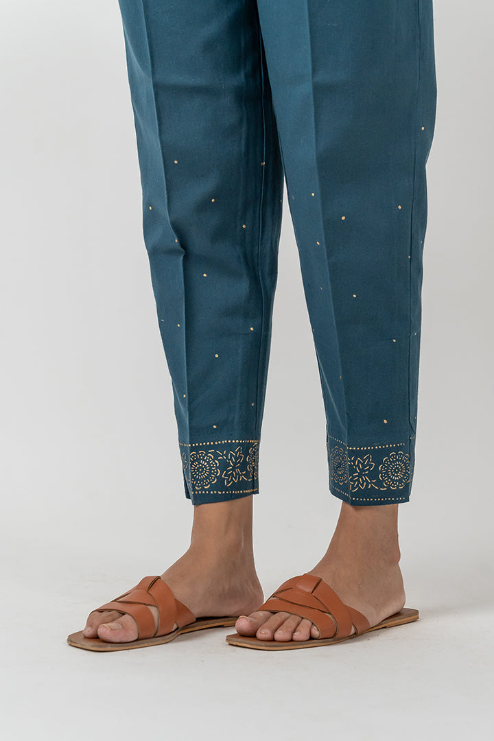Cotton Pant with Rogan Print - Blue