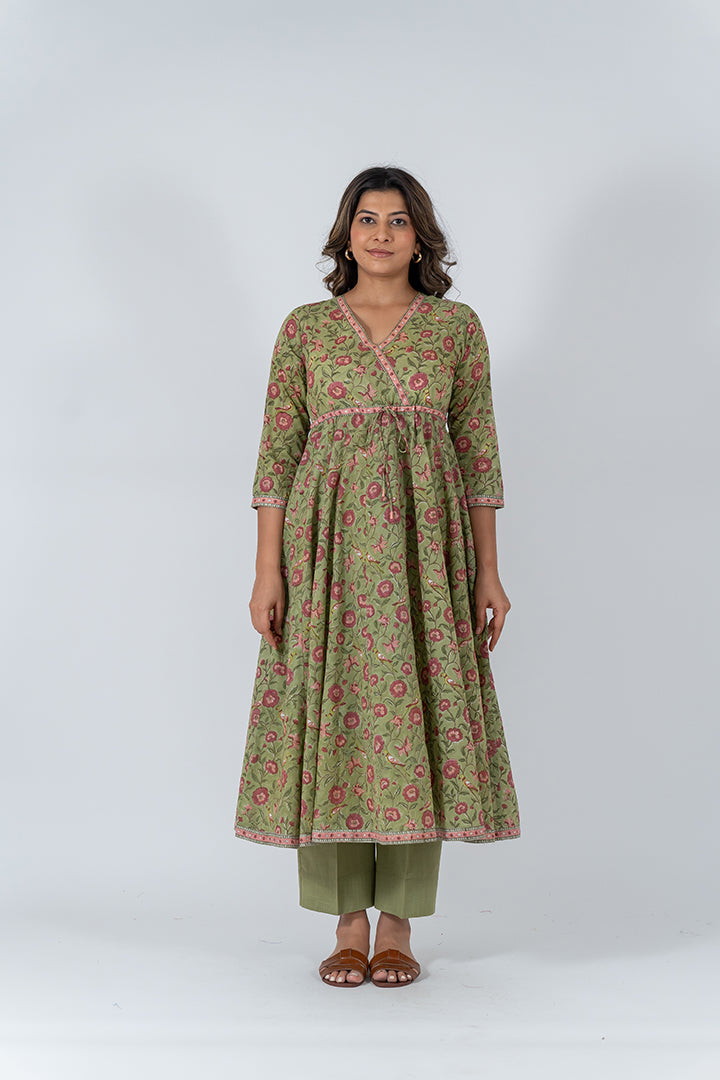 Cotton Hand Block Printed Kurta - Green