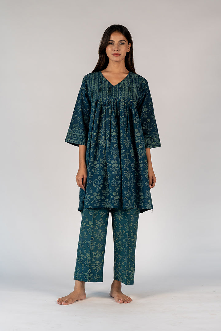 Cotton Hand Block Printed Tunic - Green