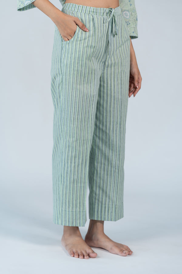 Cotton Hand Block Printed Parallel - Green