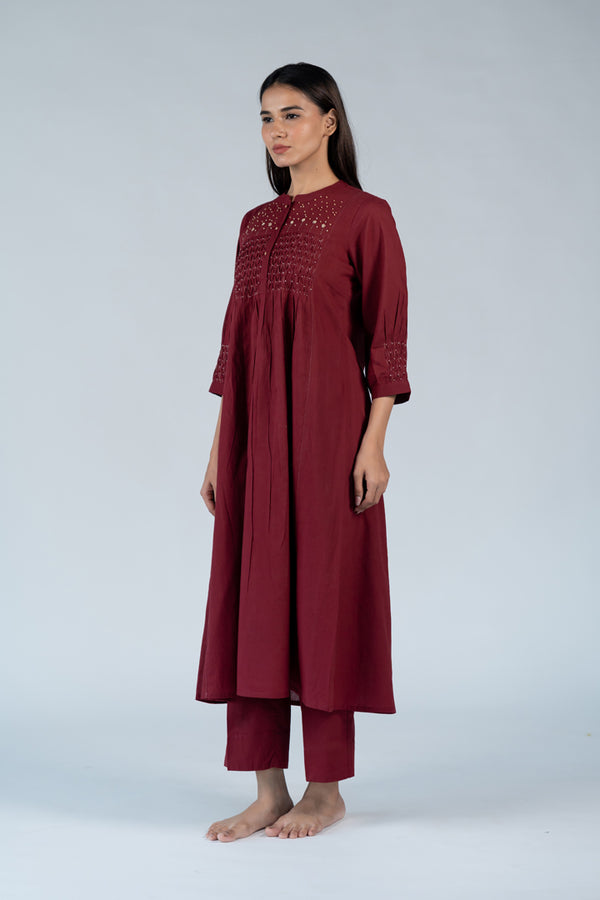 Cotton Hand Embroidery Kurta - Wine
