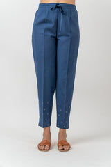 Cotton Pant with Rogan Print - Navy Blue