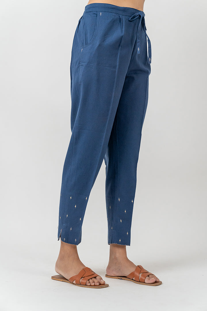 Cotton Pant with Rogan Print - Navy Blue