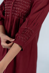 Cotton Hand Embroidery Kurta - Wine