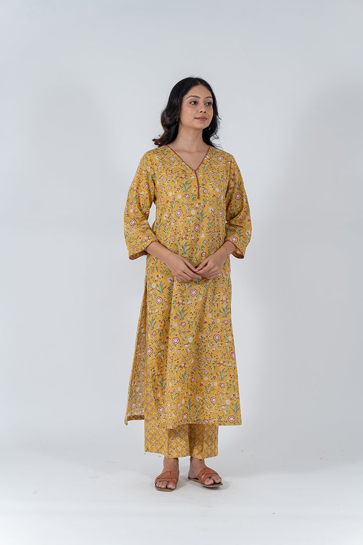 Cotton Hand Block Printed Kurta - Yellow