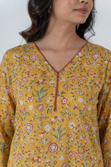 Cotton Hand Block Printed Kurta - Yellow