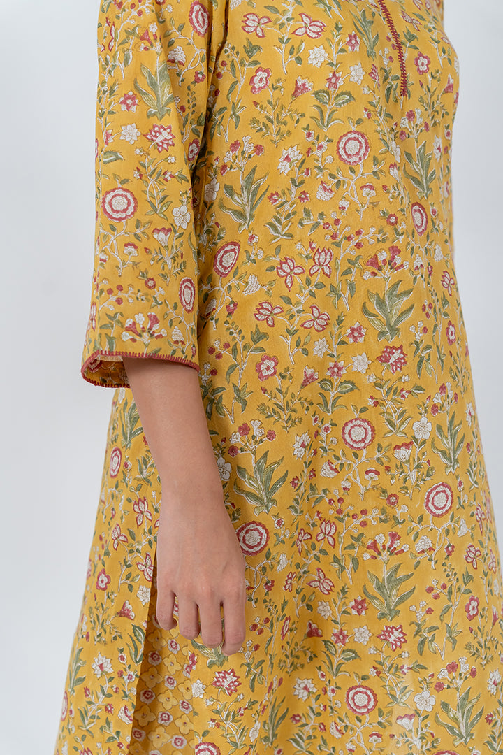 Cotton Hand Block Printed Kurta - Yellow