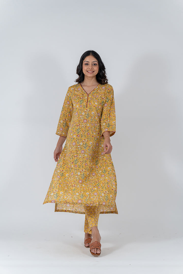 Cotton Hand Block Printed Kurta - Yellow