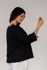 Cotton Hand Embroidered Top - Black