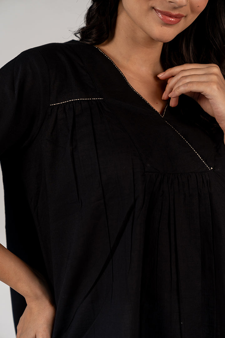 Cotton Hand Embroidered Top - Black