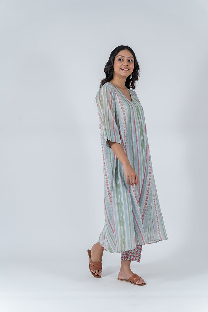 Cotton Hand Block Printed Kurta - Light Blue