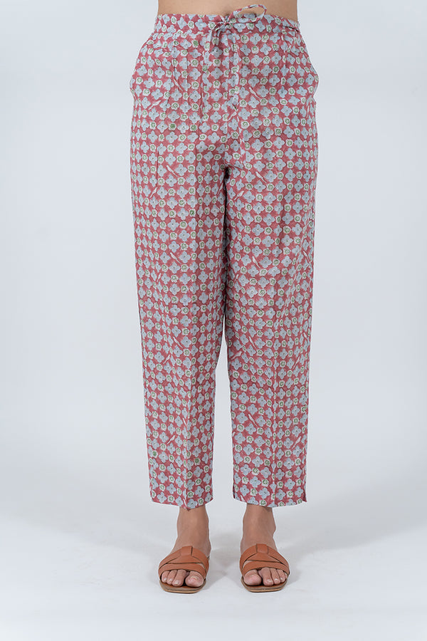 Cotton Hand Block Printed Pant - Red