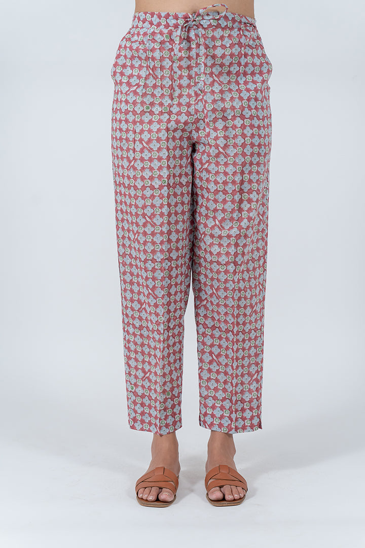 Cotton Hand Block Printed Pant - Red