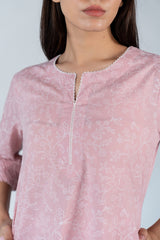 Cotton Hand Embroidery Kurta - Pink