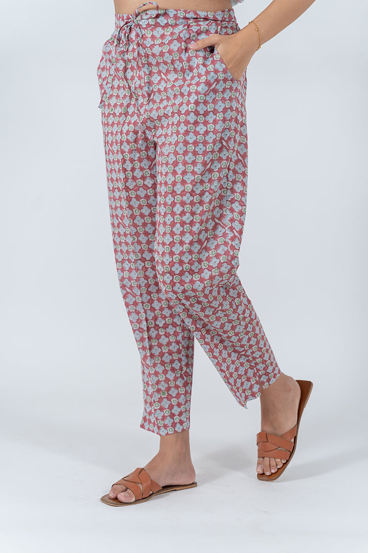 Cotton Hand Block Printed Pant - Red