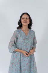 Cotton Hand Block Printed Kurta - Light Blue