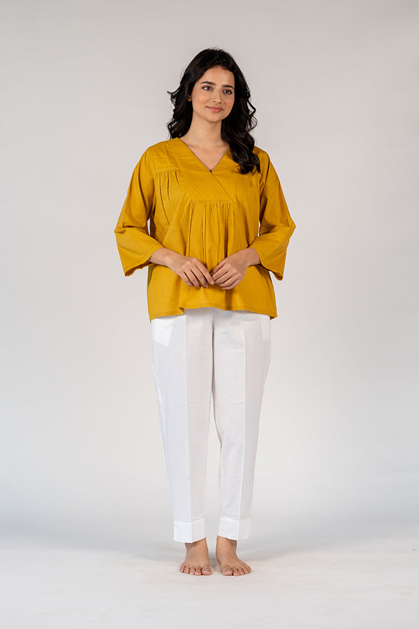 Cotton Hand Embroidered Top - Yellow
