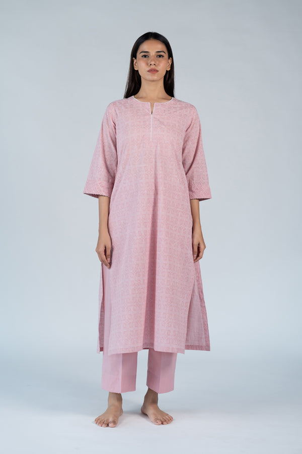 Cotton Hand Embroidery Kurta - Pink