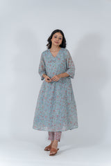 Cotton Hand Block Printed Kurta - Light Blue