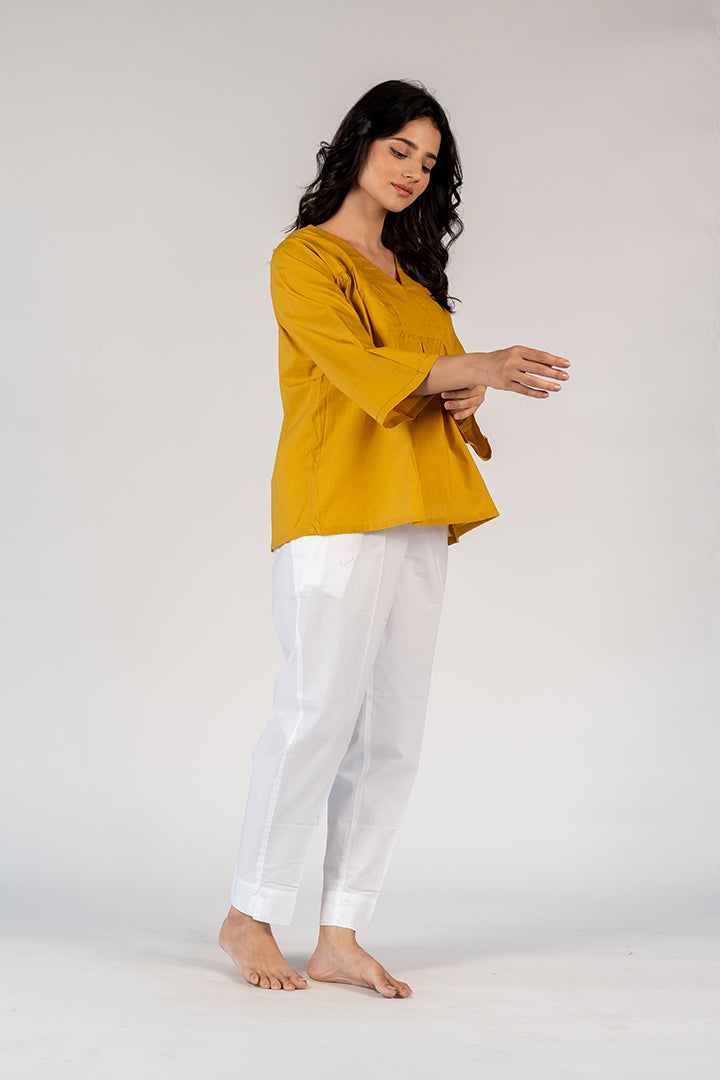 Cotton Hand Embroidered Top - Yellow