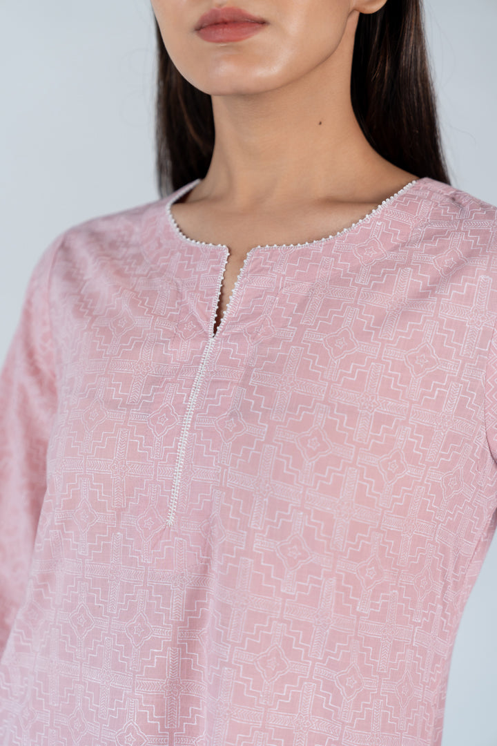 Cotton Hand Embroidery Kurta - Pink