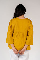 Cotton Hand Embroidered Top - Yellow