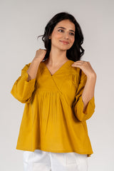 Cotton Hand Embroidered Top - Yellow