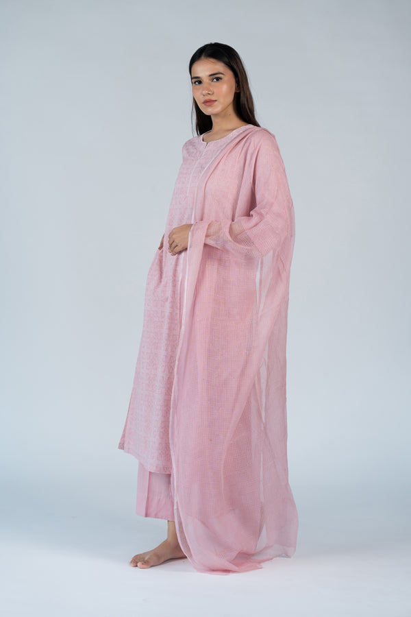 Cotton Hand Embroidery Kurta - Pink