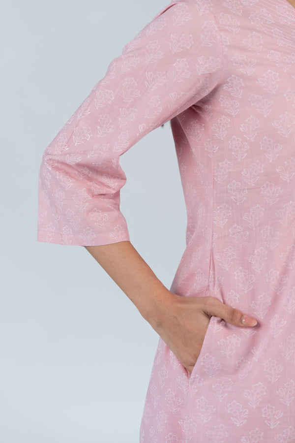 Cotton Hand Block Printed Kurta - Pink