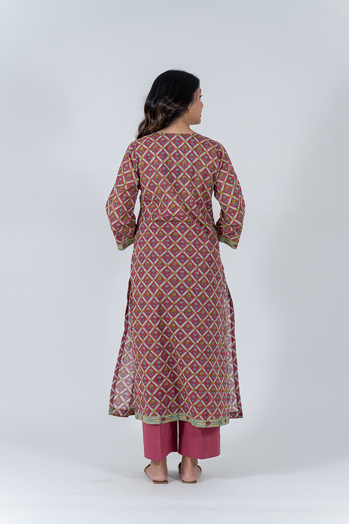 Cotton Hand Block Printed Kurta - Dark Pink