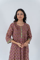 Cotton Hand Block Printed Kurta - Dark Pink