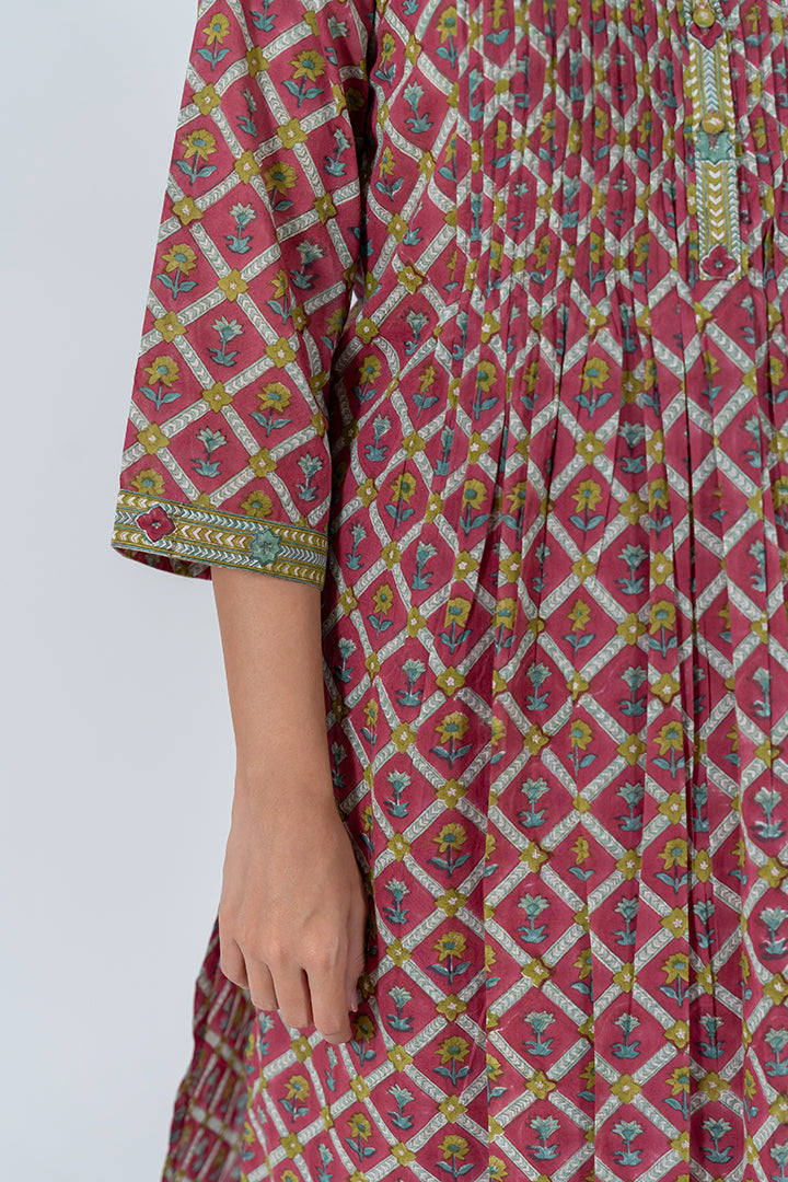 Cotton Hand Block Printed Kurta - Dark Pink