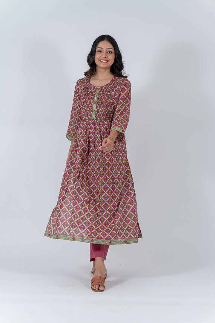 Cotton Hand Block Printed Kurta - Dark Pink