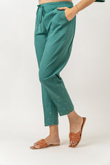 Cotton Pant with Rogan Print - Green