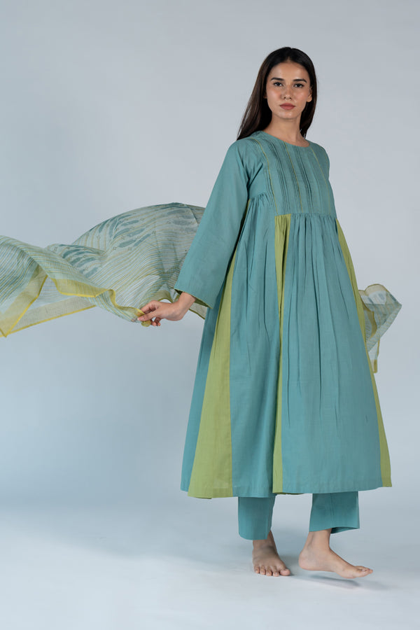 Cotton Kota Doria Hand Block Printed Dupatta - Green