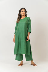 Cotton Tussar Parallel With Drawstring - Green