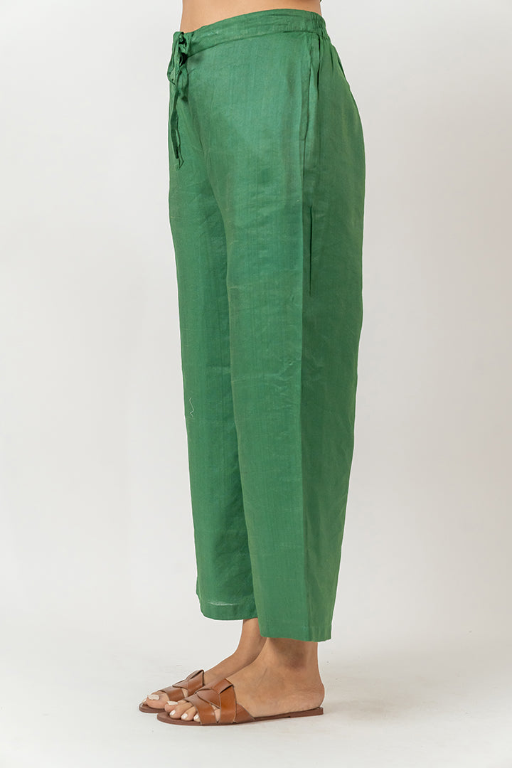 Cotton Tussar Parallel With Drawstring - Green