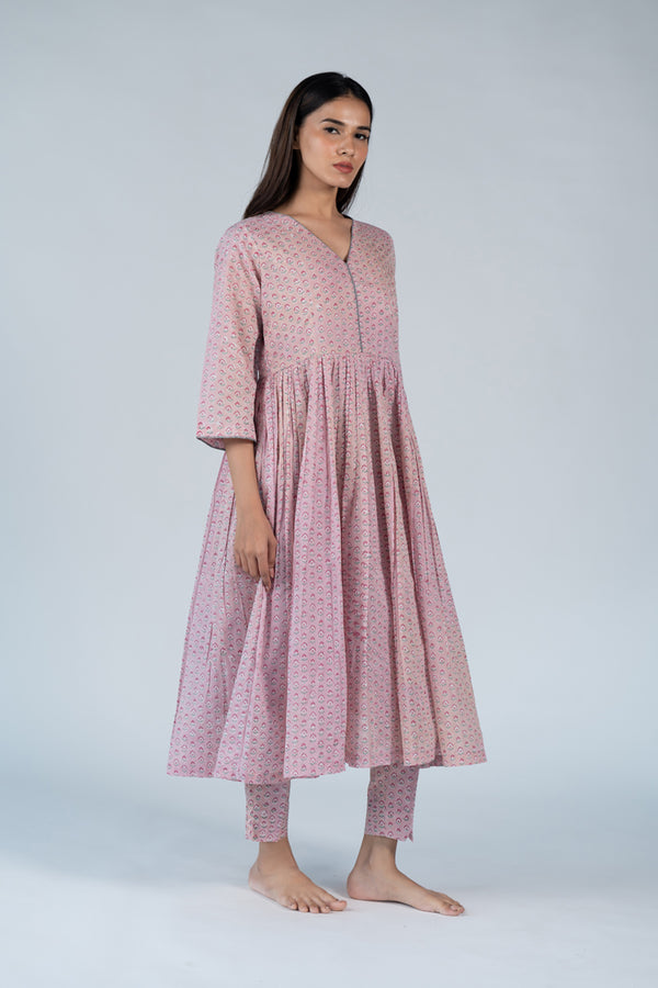 Cotton Hand Block Printed Kurta - Pink