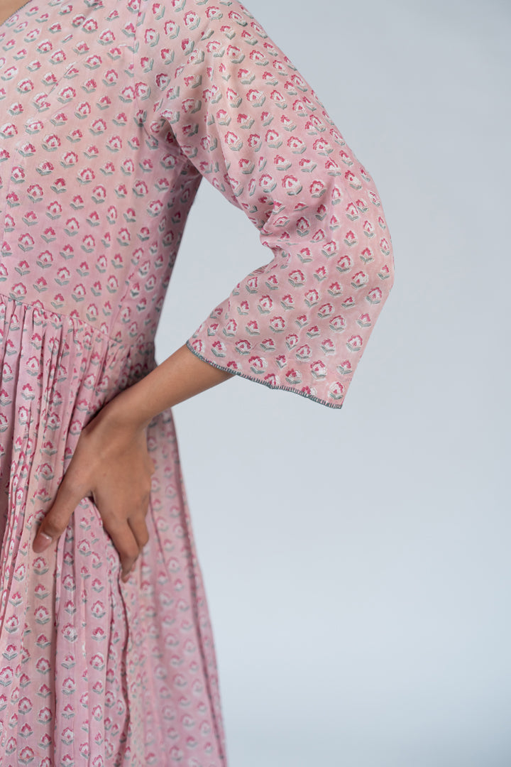 Cotton Hand Block Printed Kurta - Pink