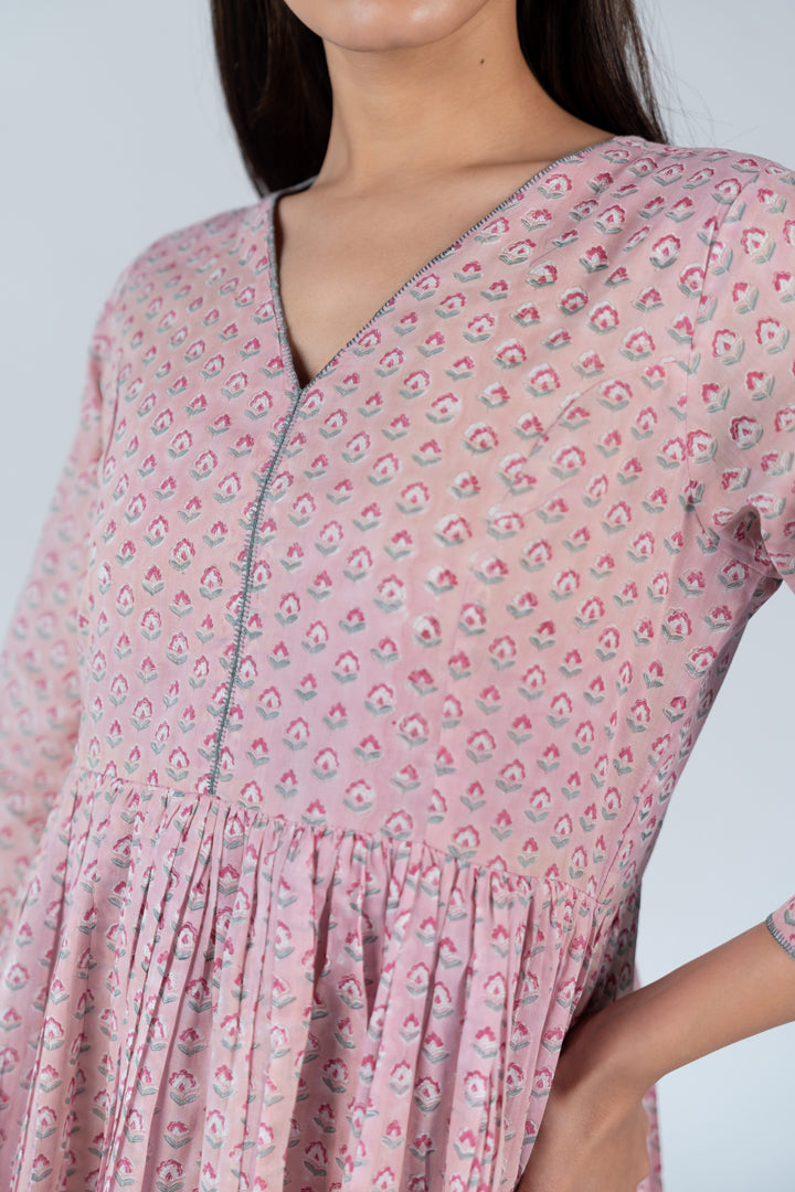 Cotton Hand Block Printed Kurta - Pink