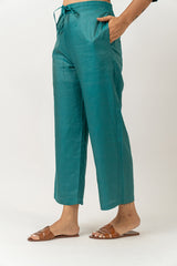 Cotton Tussar Parallel With Drawstring - Teal