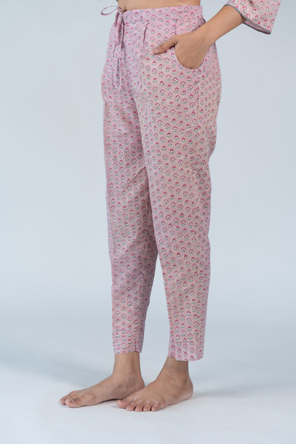 Cotton Hand Block Printed Pant - Pink