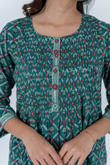 Cotton Hand Block Printed Kurta - Dark Green